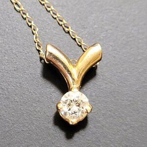 14K Yellow Gold .20ctw Natural Diamond Pendant Chain 16 1/2" Necklace 1.1g